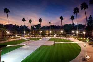 artificial grass at a hotel sunset