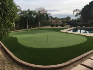 beautiful drought resistent synthetic grass backyard putting green