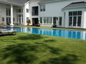 zero edge pool with artificial grass surround